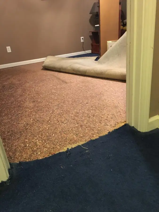 Carpet pad removal revealing water damage during Drying & Dehumidification in Yulee